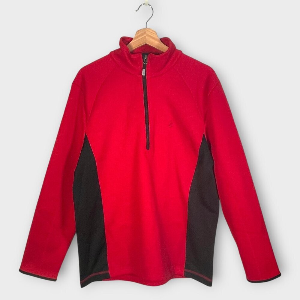 🦜 Izod Sweater Men's MEDIUM Red Black 1/4 Zip Outdoors Fleece Performance
